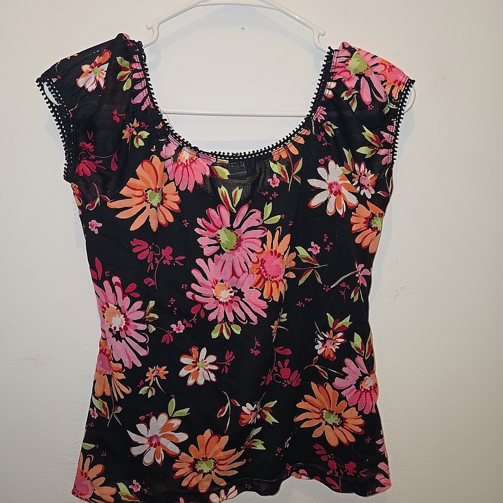 Floral Black and Pink Women's Top